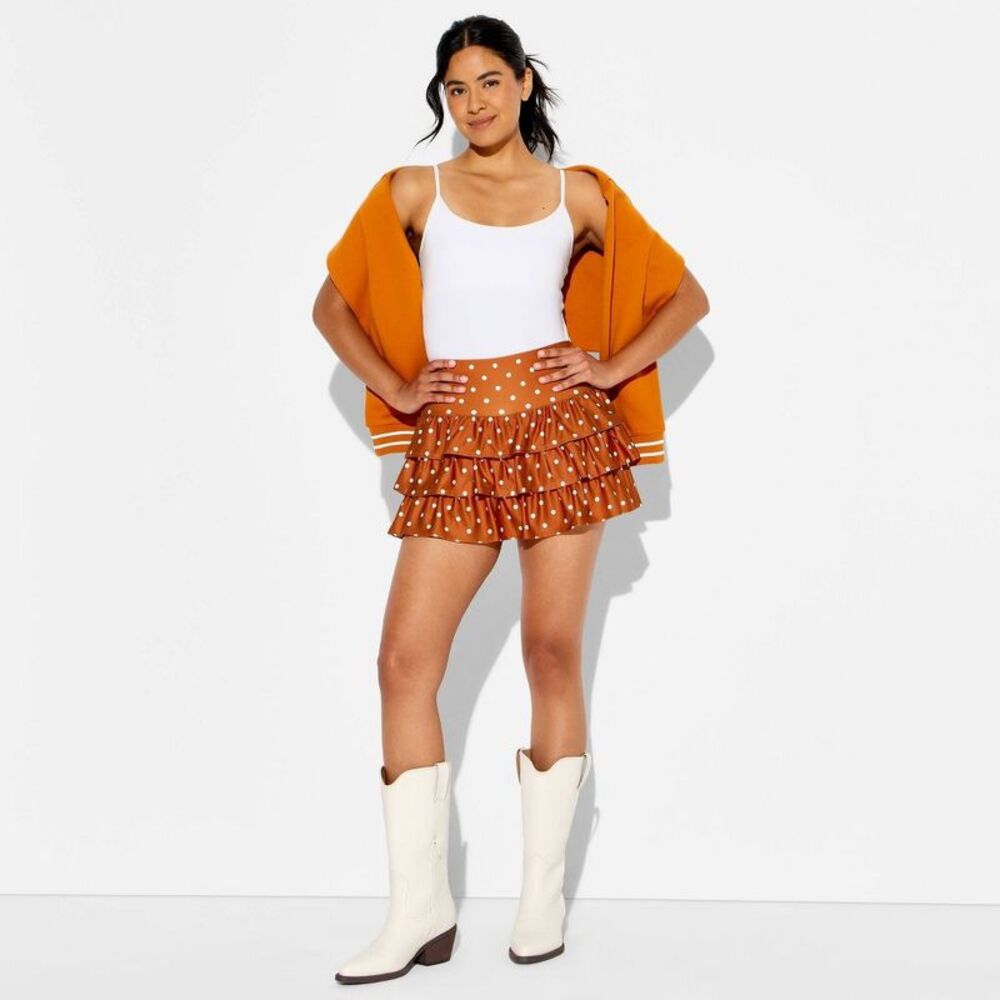 Women's Ruffle Skort - JoyLab Burnt Orange Polka Dot S